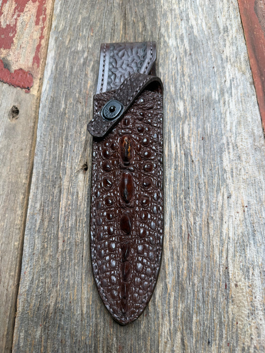 Randall Model Clinton Special Sheath in Exotic Dark Brown Snapping Turtle by Treeman. Forward curved hilt and new black canteen snap… Spiked Dragon tail portion of the turtle.