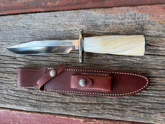 Rare Randall Model 1-8 in Beautiful Spiraled Narwal, Nickel Silver hilt and butt plate. Stainless steel, Stunning and rare.