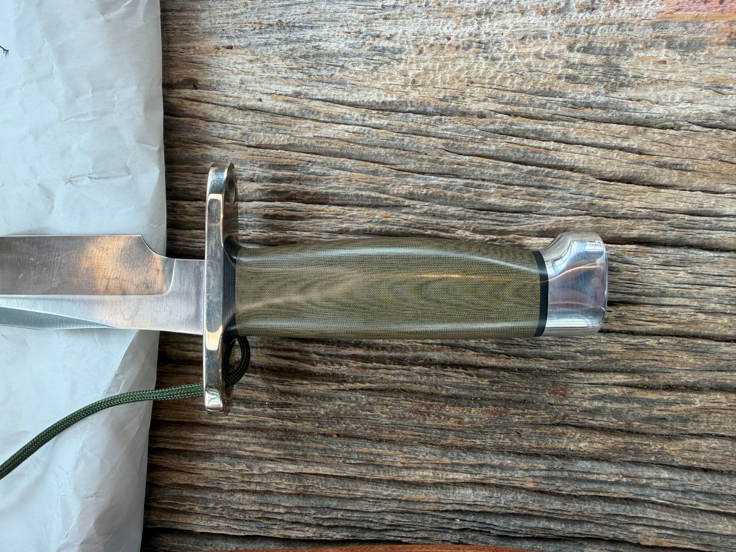 New Paper Randall Made Knife Model 12-6 Green Micarta Stainless Nickel Hilt