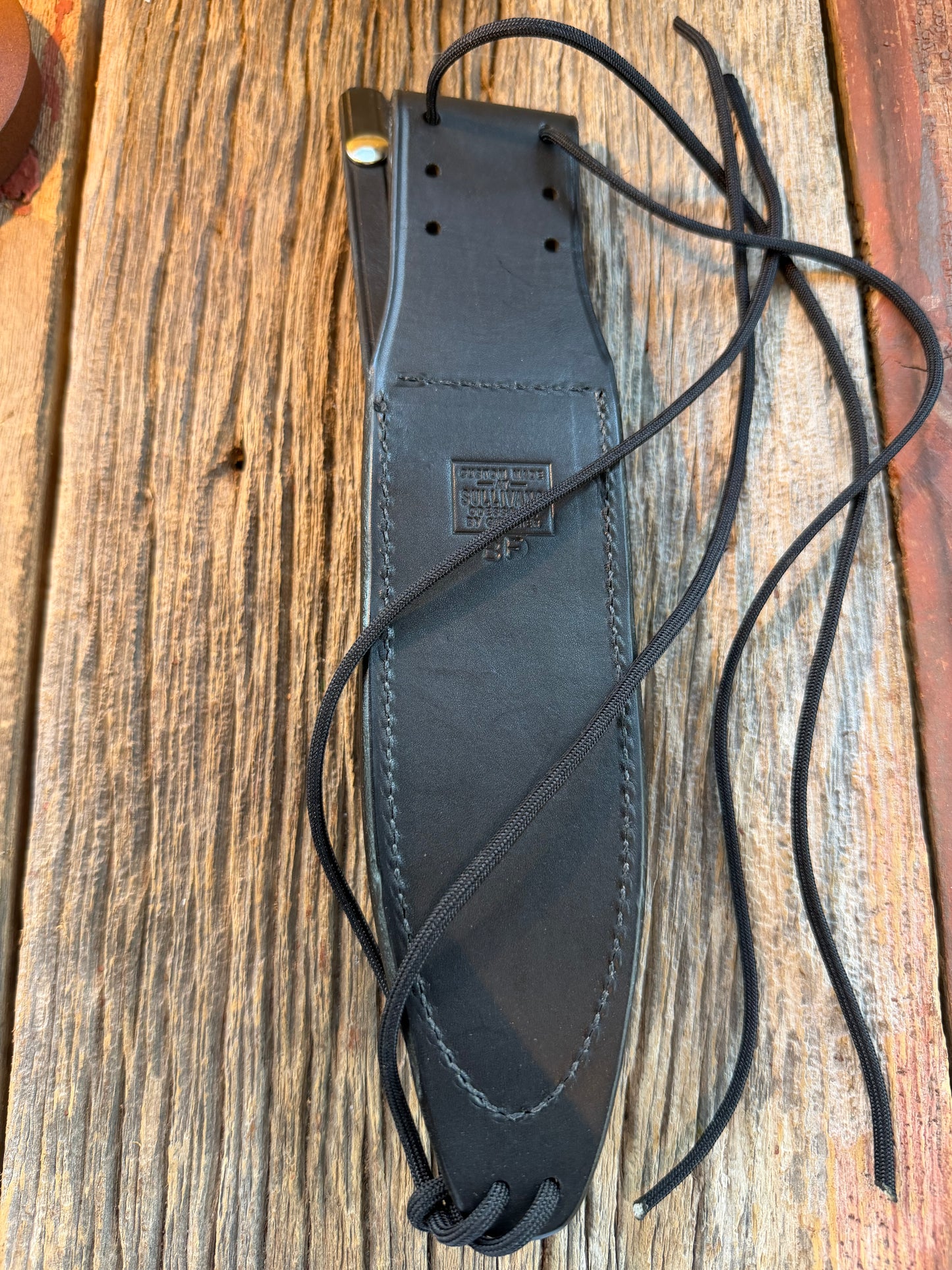 New Randall Sullivans by Gutcher Black Leather Knife Sheath Model Buxton with Sharpening Stone.