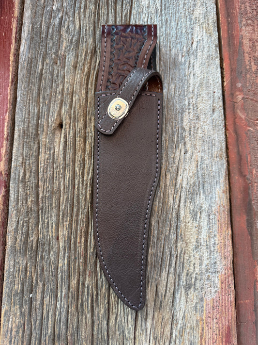 Randall Model 12-8 Big Bear Sheath in Exotic Cape Buffalo in Dark Brown Leather from Treeman.