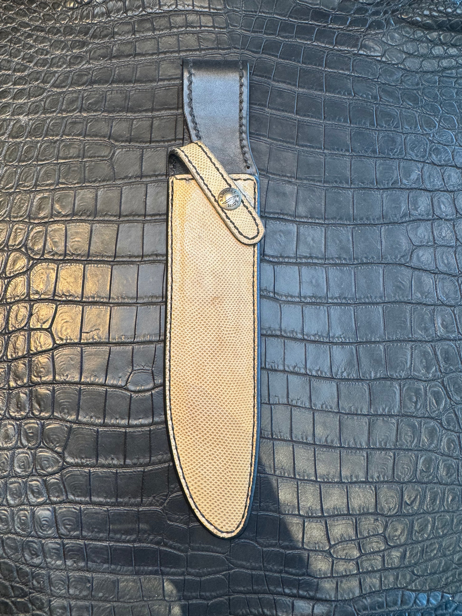Randall Model 1-7 or 2-7 Sheath in Exotic Snake Skin Custom Made at Sullivan’s by Gutcher.