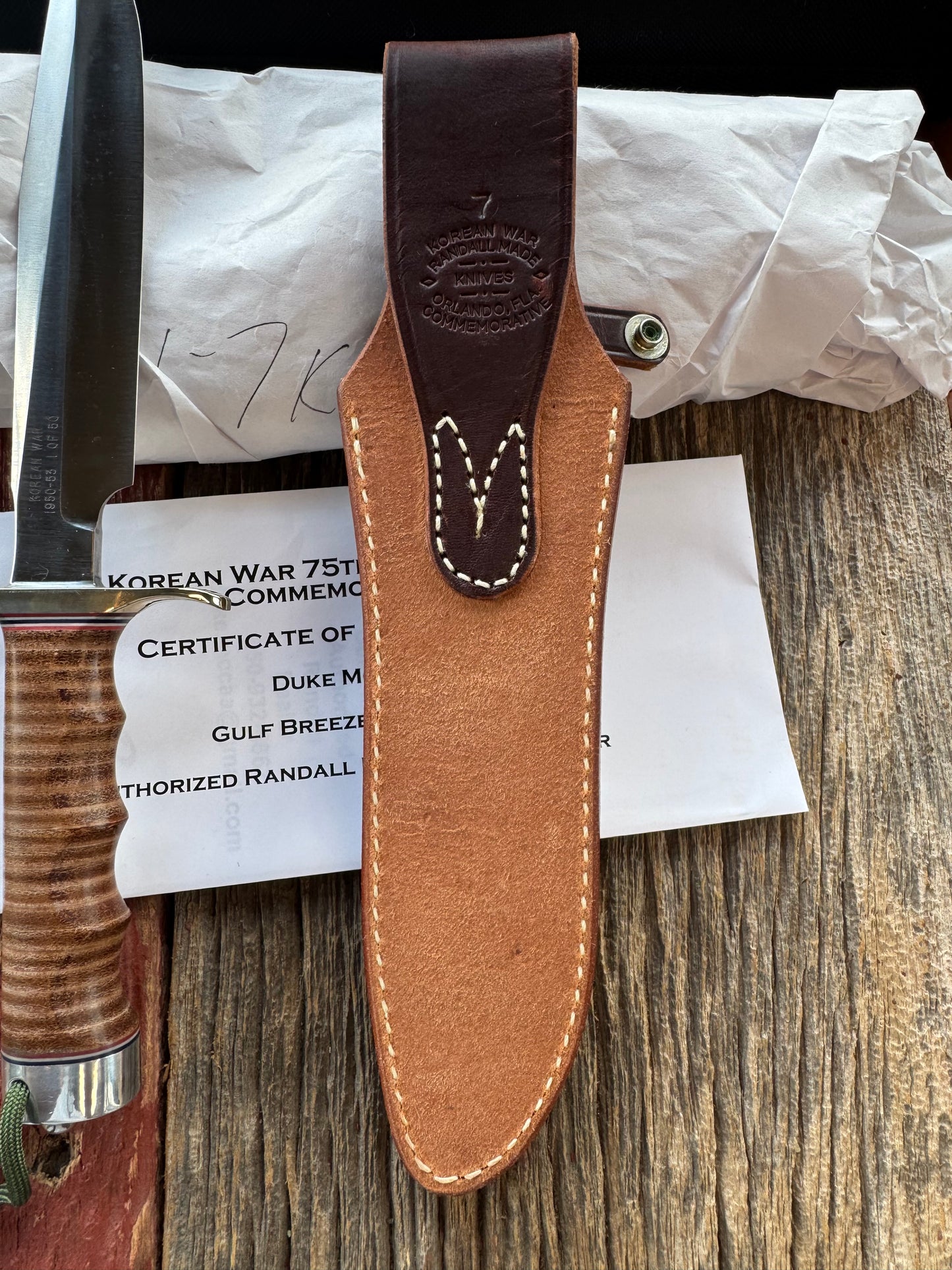 New in Paper Randall Knife Model 1-7 Korean War Commemorative 1 of 50 made Leather