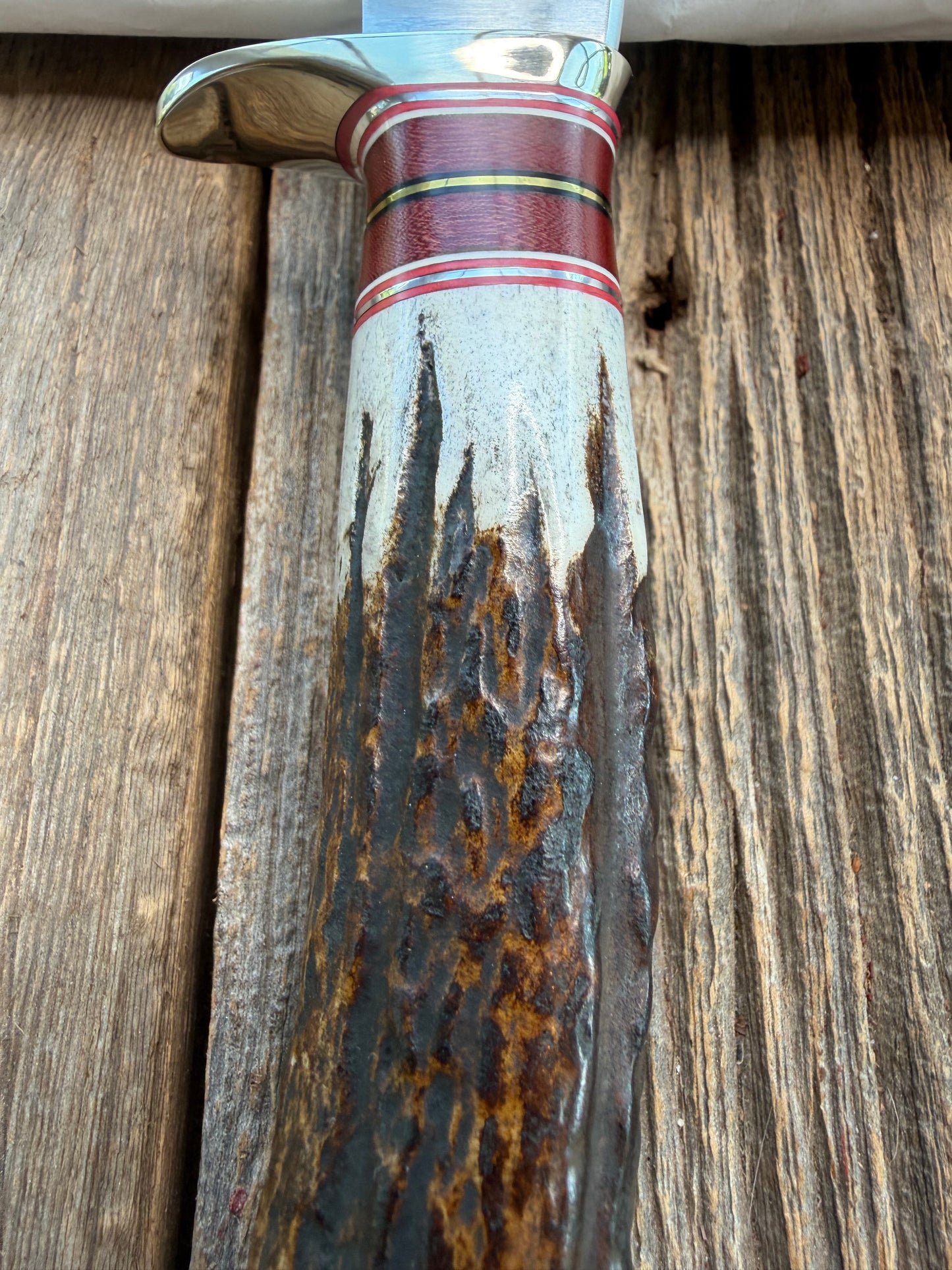 New in Paper Randall Made Knife Model 27-5 with a Stag handle, Stainless, Nickel silver single Hilt, red and aluminum spacers, loaded!!