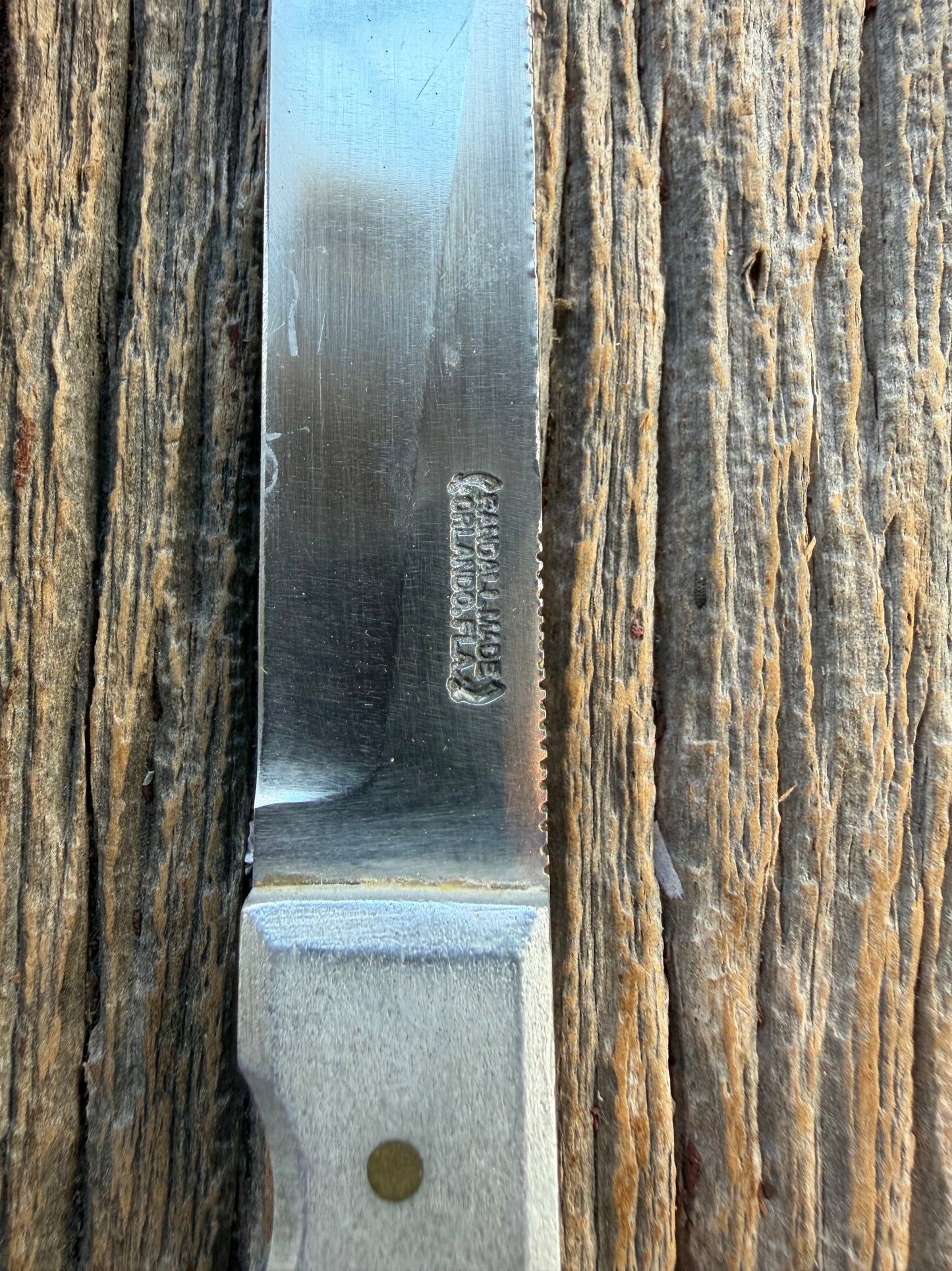 Vintage Randall Knife Model 10-7 Fisherman Aluminum handle rare carbon Steel blade, Butterfly vintage sheath.