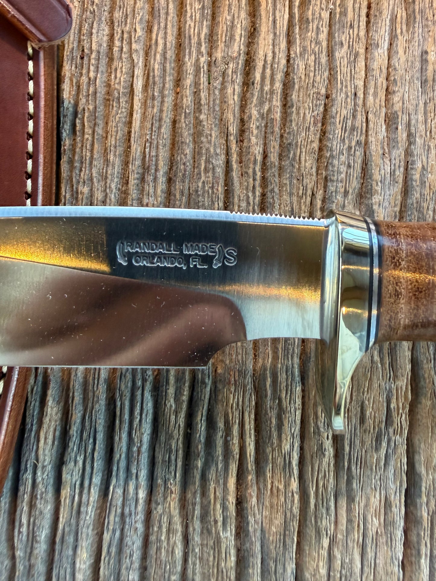 New in paper Randall Knife Model 25-6 Trapper in Stag Leather Handle Stainless Blade, NSH