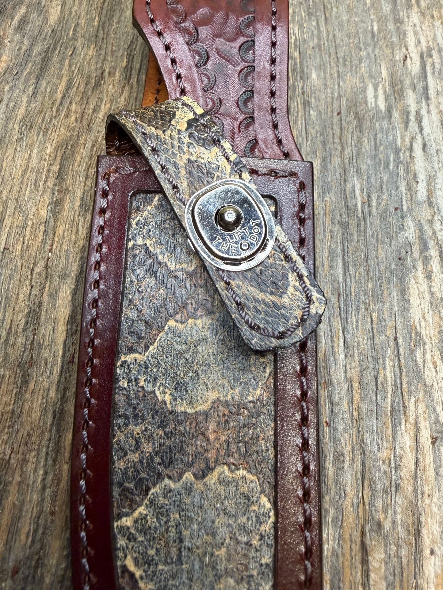 Randall Model 26 Sheath in Exotic Western Diamondback RattleSnake from Treeman Sheaths. Tremendous colors on this one.