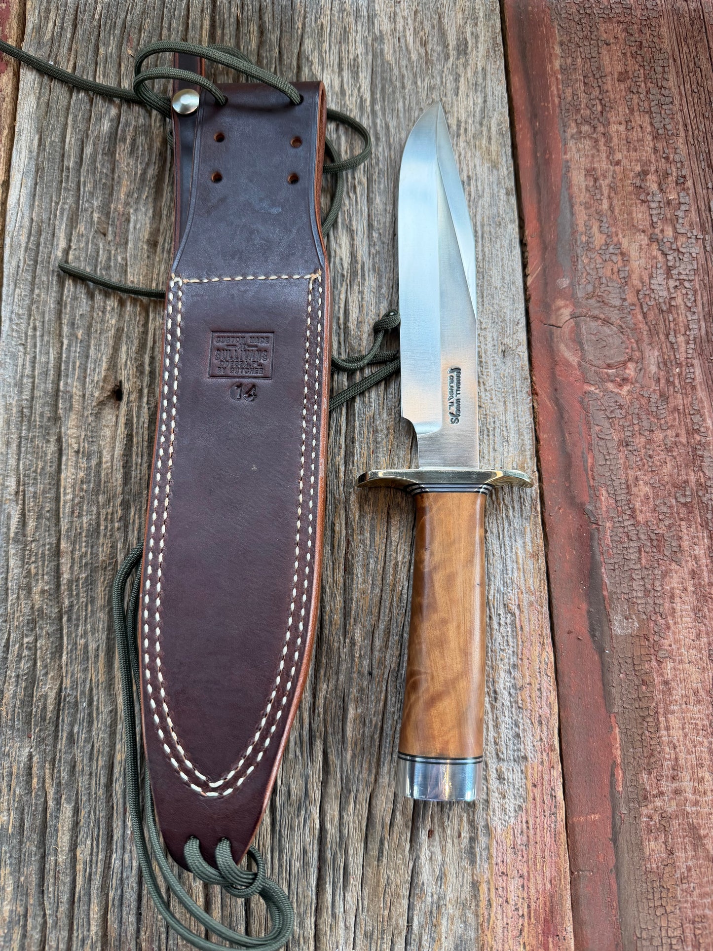 Randall Knife Model 14-7.5 Thuya Burl Handle with fissure, SS , NSH, black silver spacers