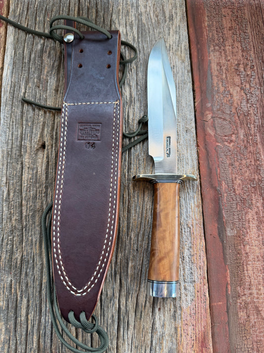 Randall Knife Model 14-7.5 Thuya Burl Handle with fissure, SS , NSH, black silver spacers