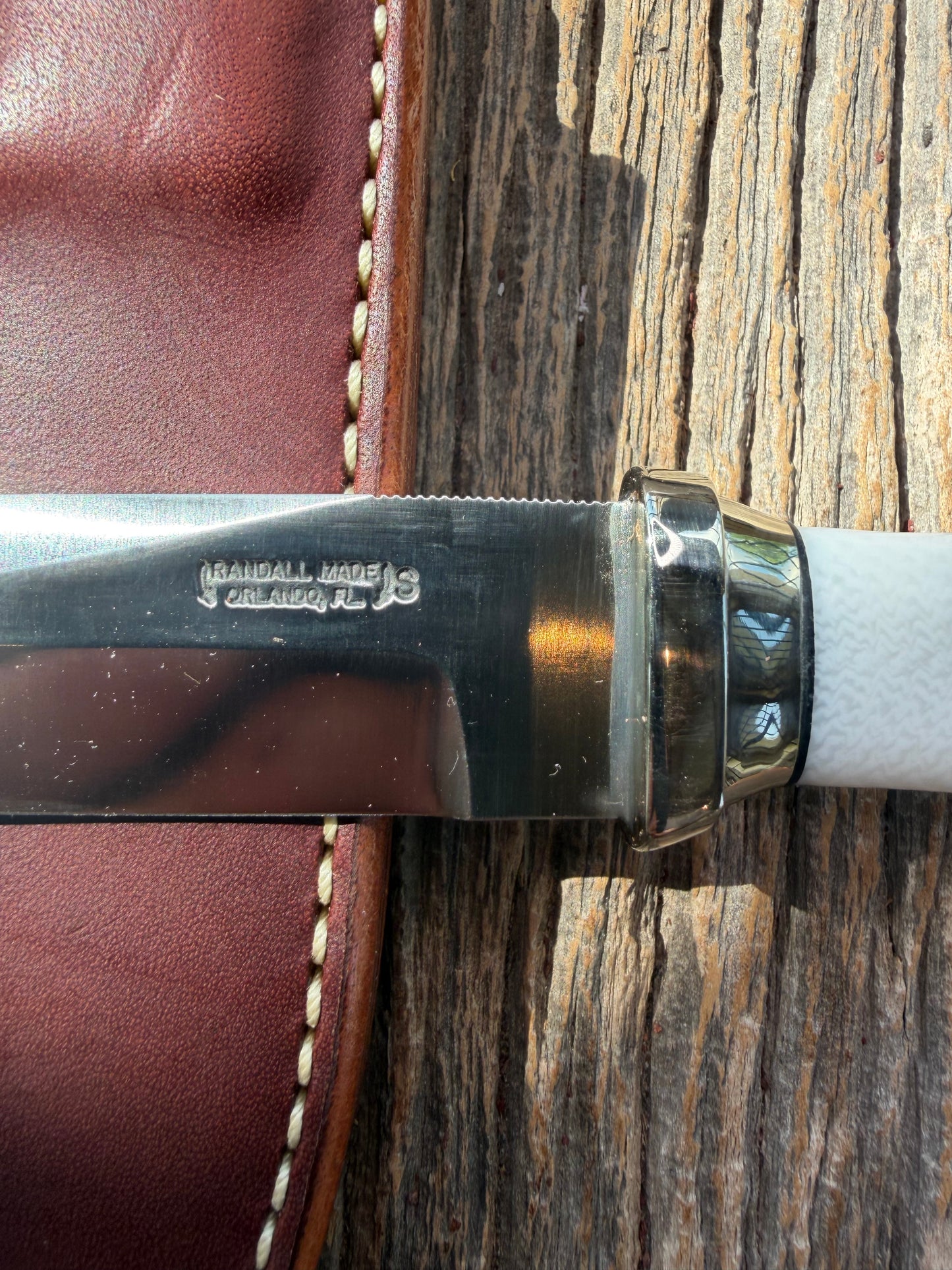 New in Paper Randall Model “Gambler” 4 Inch in Ivorite handle, Nickel hilt, Stainless steel blade, Nickel silver collar , rounded nickel silver butt cap.