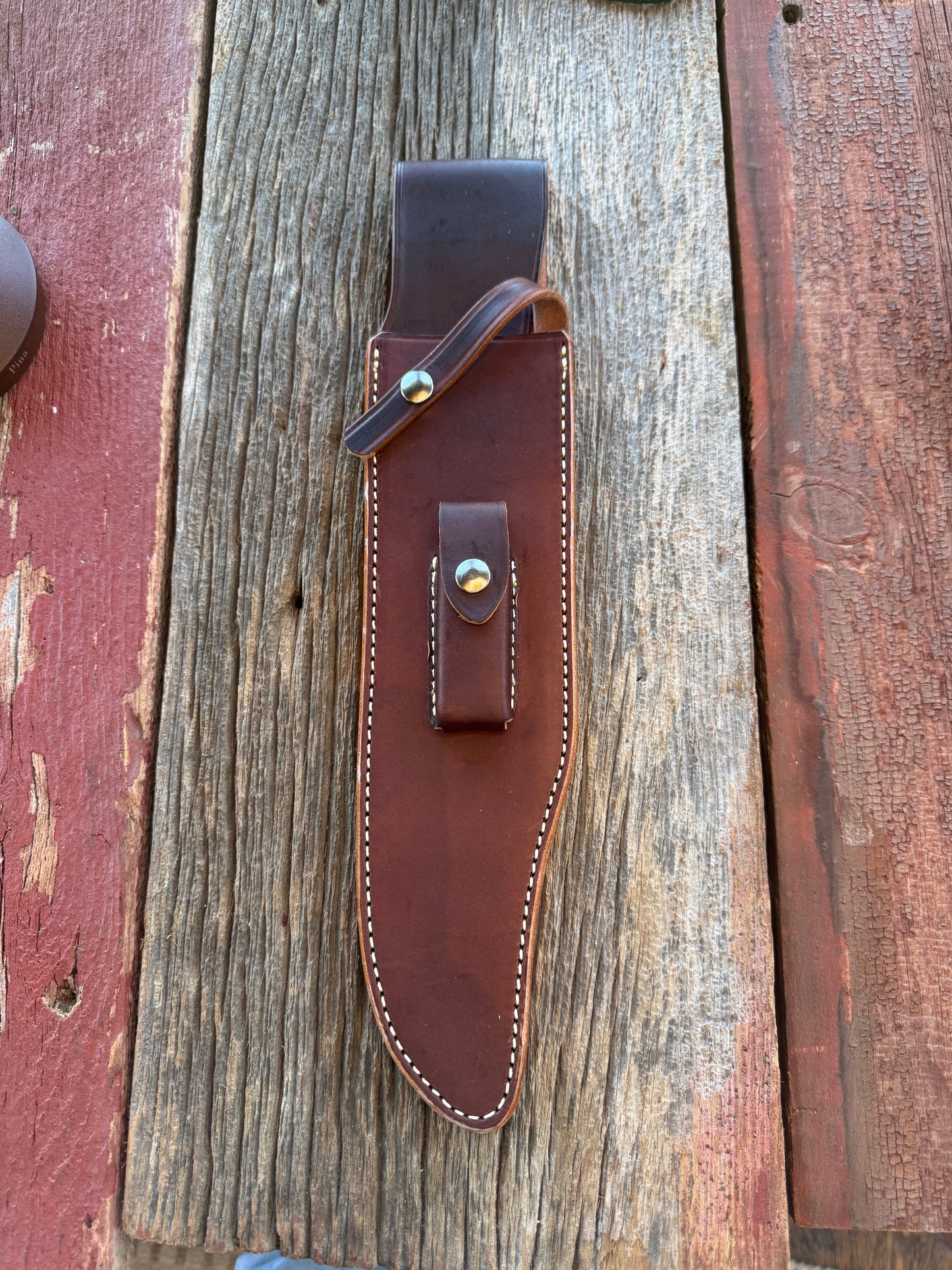New Randall Sullivans by Gutcher Leather Knife Sheath for a Model 12-11 Smitty with Sharpening Stone.