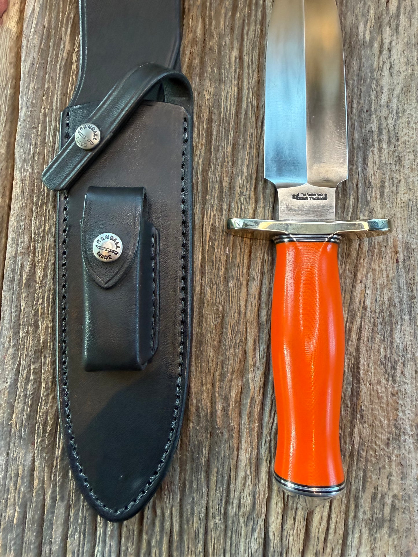 Randall Knife Clinton Special TC Nickel Silver Hilt Stainless Steel, Orange G10, coolie butt cap