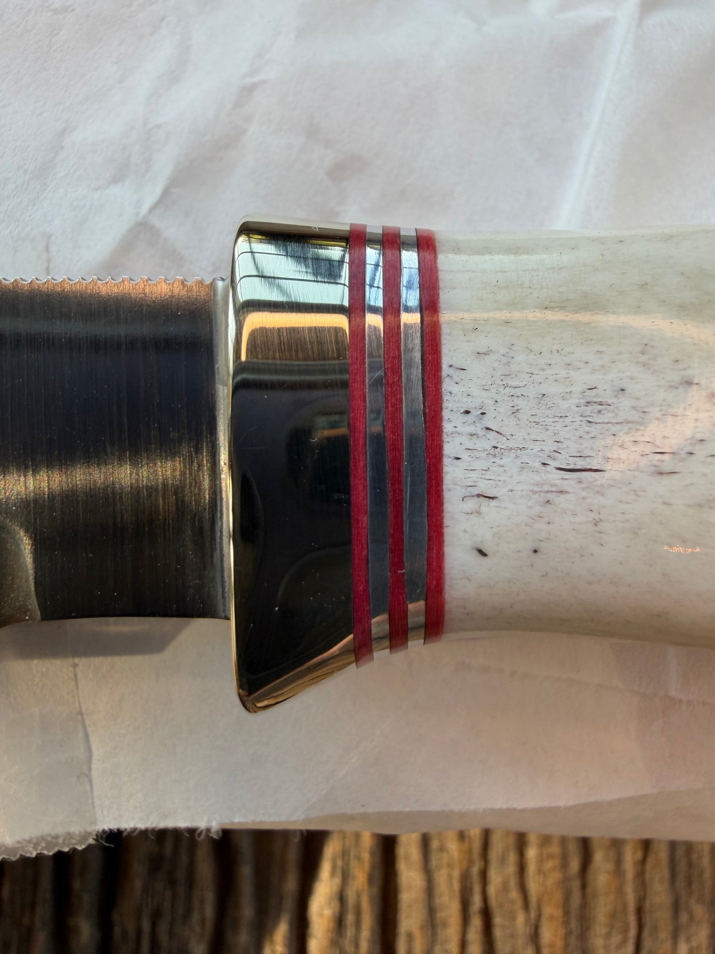 New in Paper Randall Non Catalog Model  Cattleman. Slab side Stag handle. Red and silver spacers. Stainless blade.