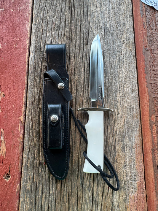 Randall Model 14-7.5 in White Ivorite Nickel Silver Hilt, Stainless steel and Lanyard.