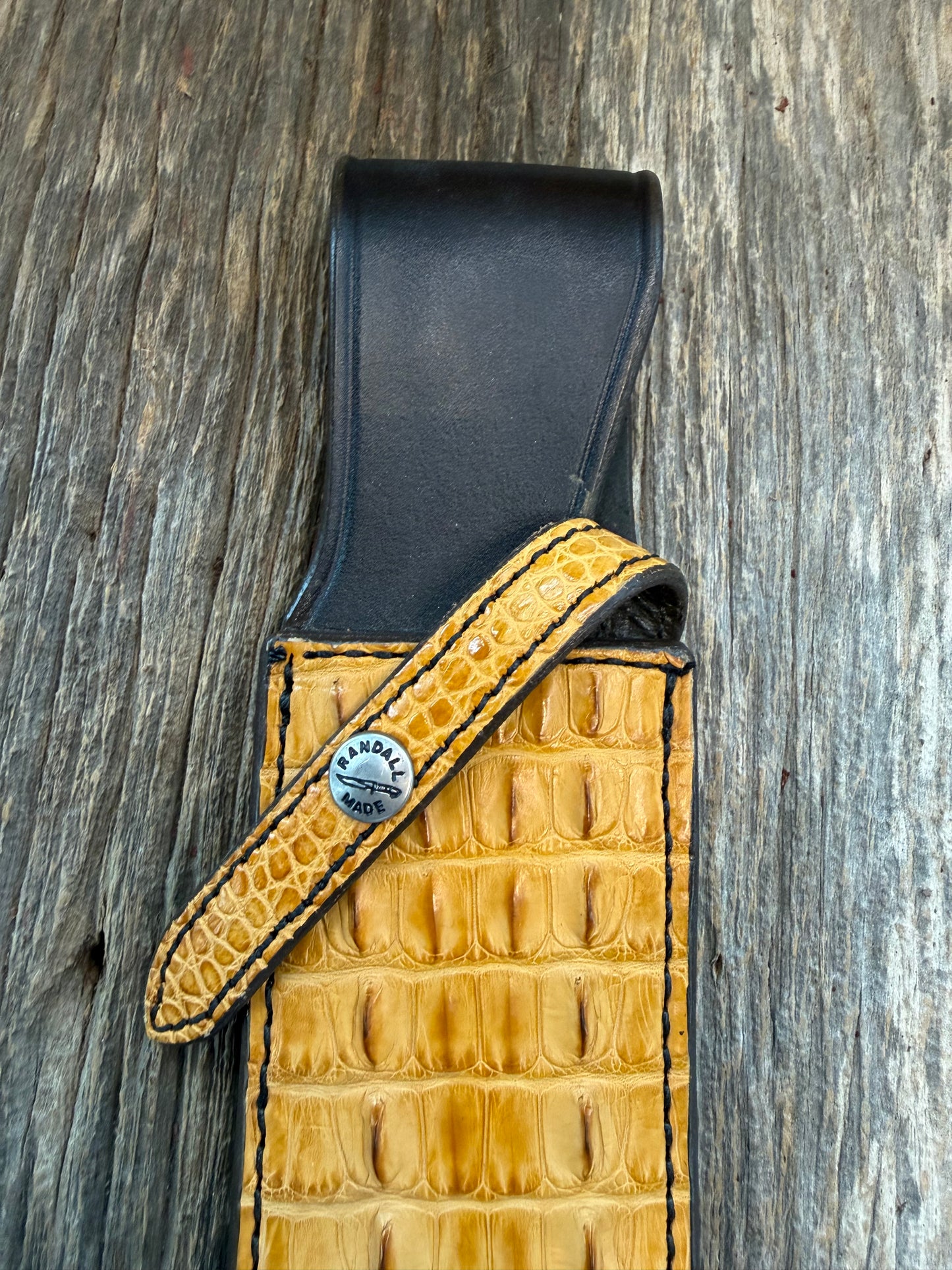 Randall Model 12-9 Sheath in Exotic light tan Crocodile tail Custom Made at Sullivan’s by Gutcher.