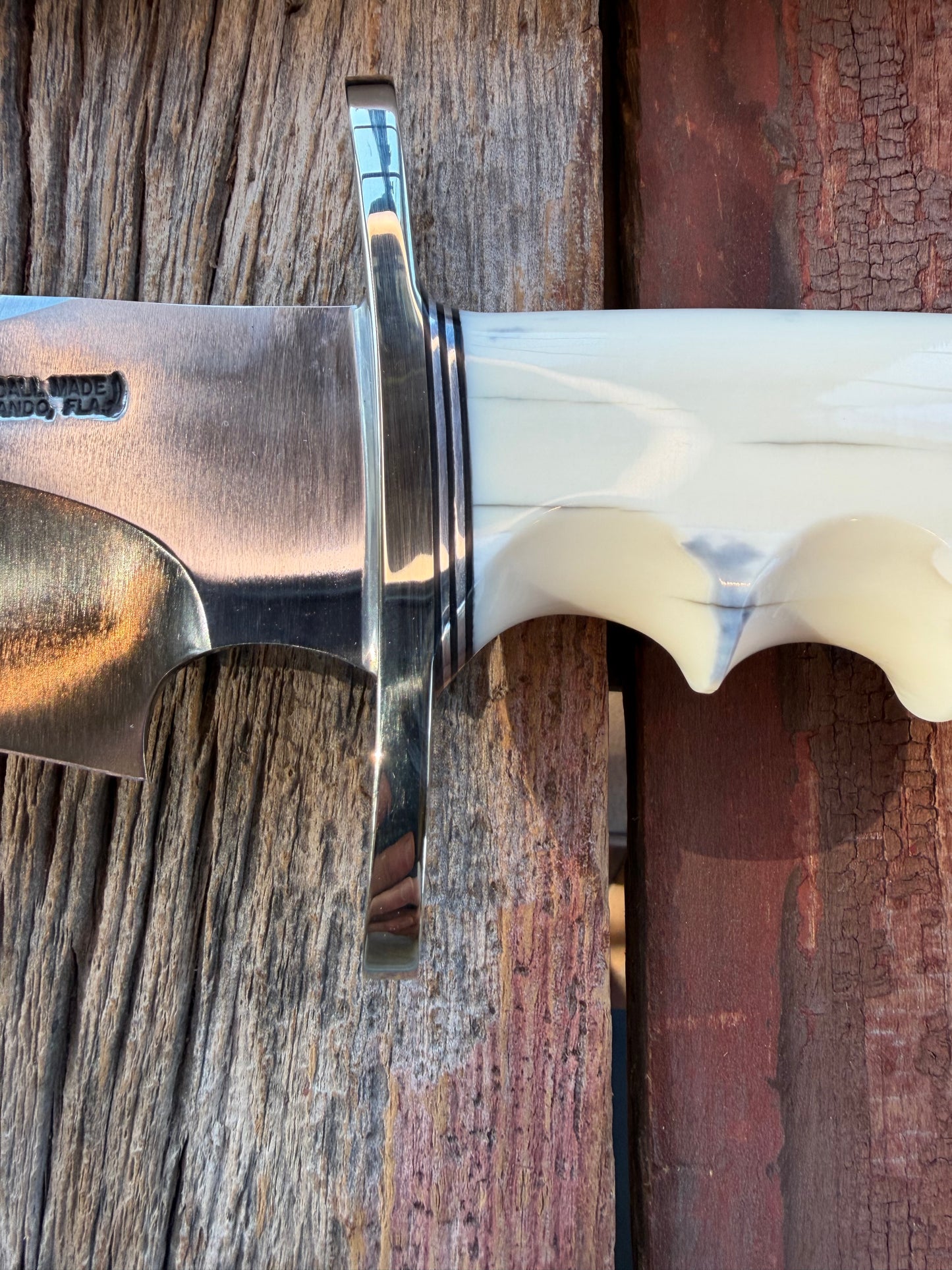 NOTE : Item is part of my personal Collection. Adding to cart will not result in sale. New in Paper Randall Model 12-11 Dealer Special Large Sasquatch Huge piece of Pearly White Fossil walrus Ivory, Finger Groves , # 1120 Nickel Silver Hilt and butt cap.