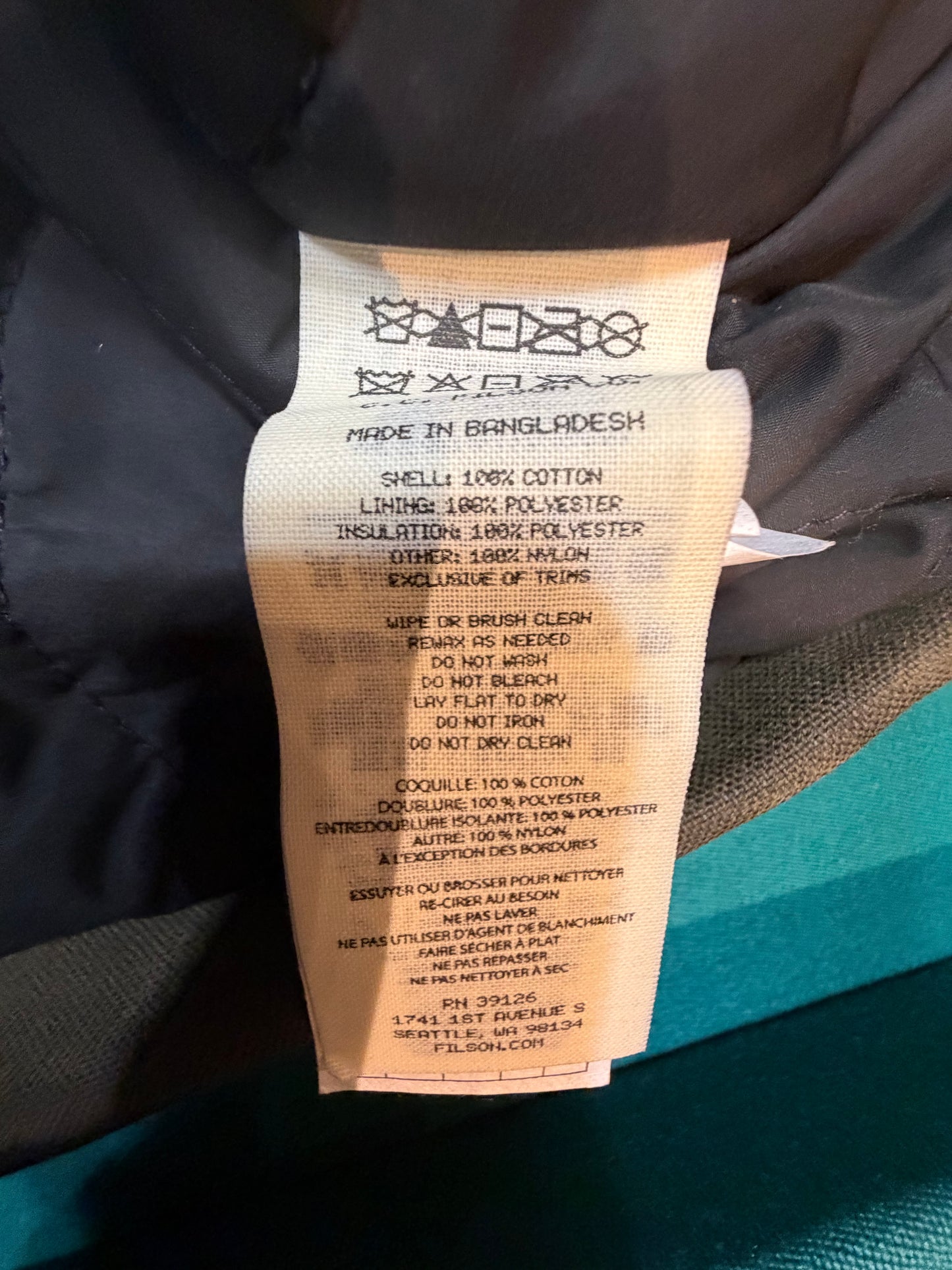 NWT Filson TIN CLOTH PRIMALOFT® JACKET in Otter Green in a size Medium NWT