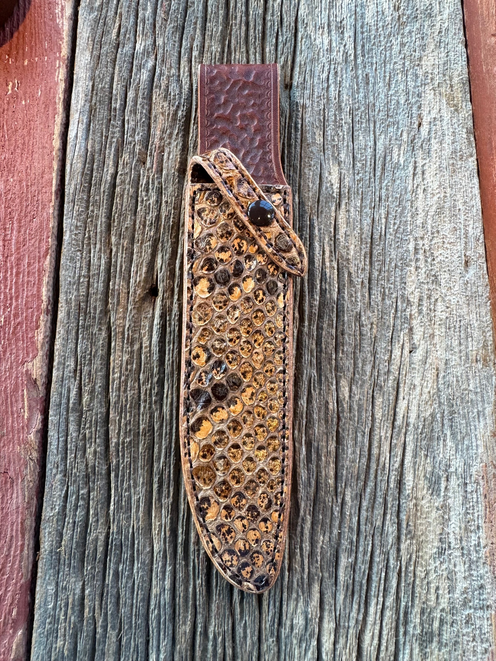 New Randall Sullivans by Gutcher Exotic Python Knife Sheath for a Model 1-7 with Sharpening Stone.