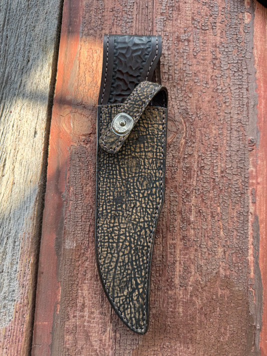 Randall Model 12-8 “Big Bear” Sheath in Exotic Giraffe leather by Treeman.