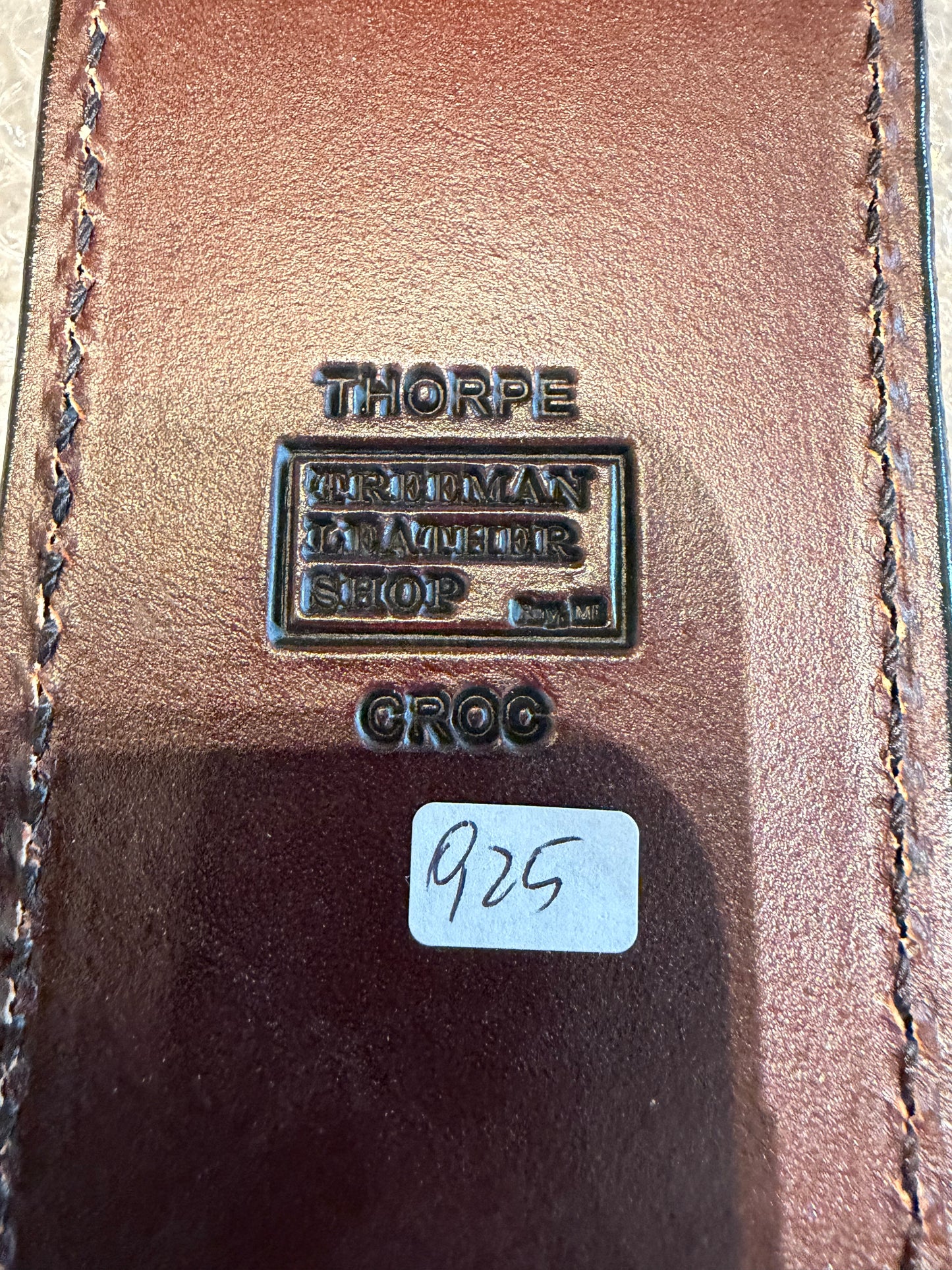 New Randall Model Thorpe Sheath in Exotic Tan Crocodile from Treeman. Black canteen Snap, Beautiful sheath.