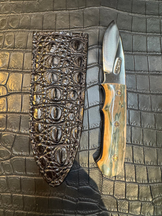 Randall Model Tri Athlete Sheath with Scales Added in Exotic Black Hornback Crocodile by Treeman. (Sheath only)