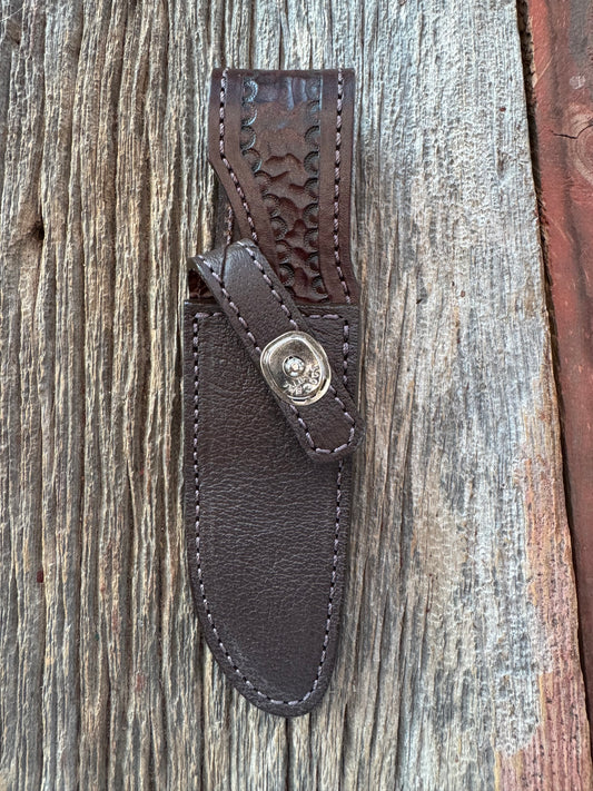 Randall Model 23  Sheath in Exotic Cape Buffalo in Dark Brown Leather from Treeman.