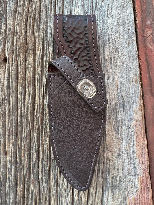 Randall Model 19-5 Exotic Cape Buffalo Sheath in dark brown leather  from Treeman.