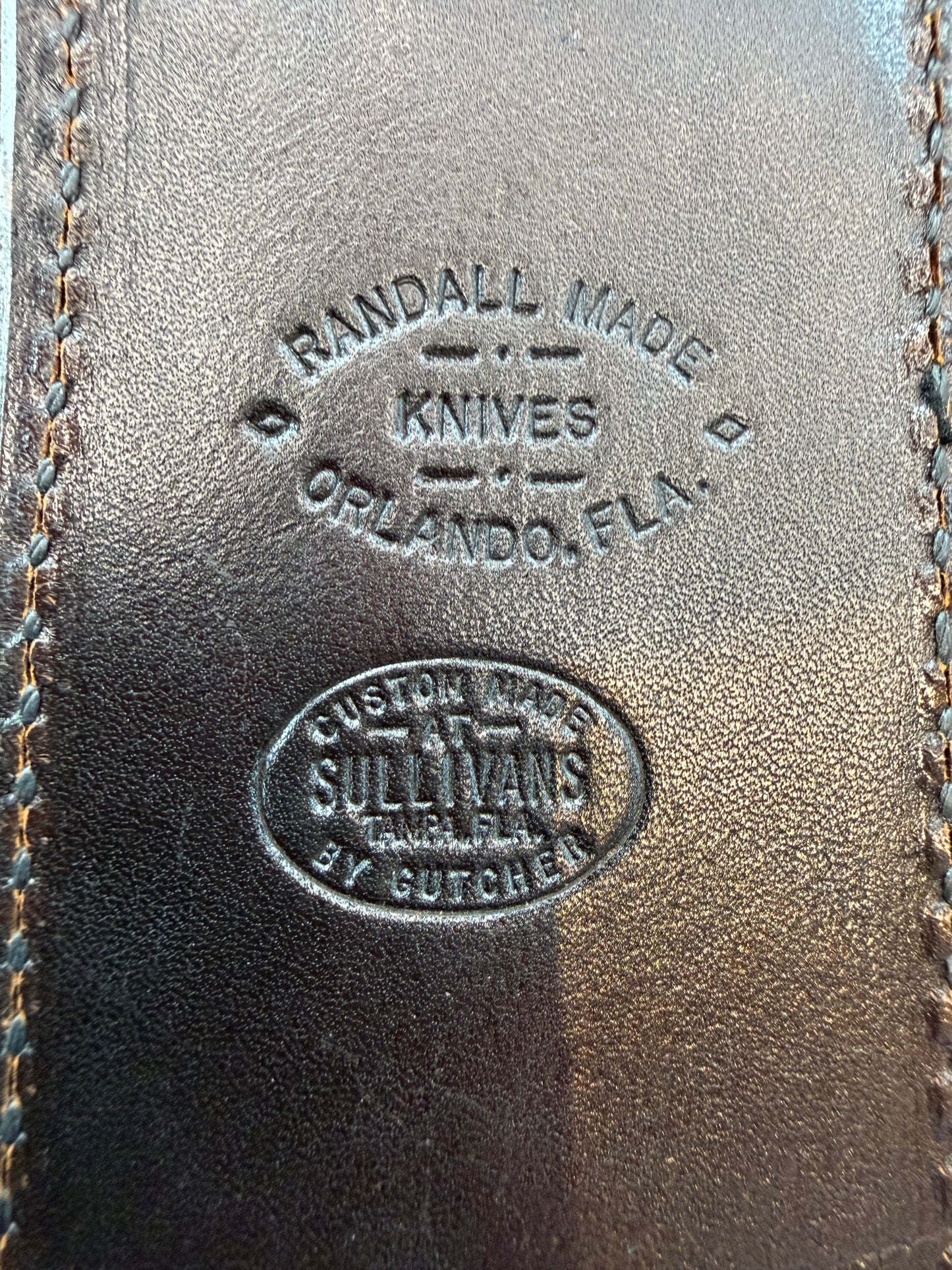 Randall Model 12-9 Sheath in Exotic light tan Crocodile tail Custom Made at Sullivan’s by Gutcher.