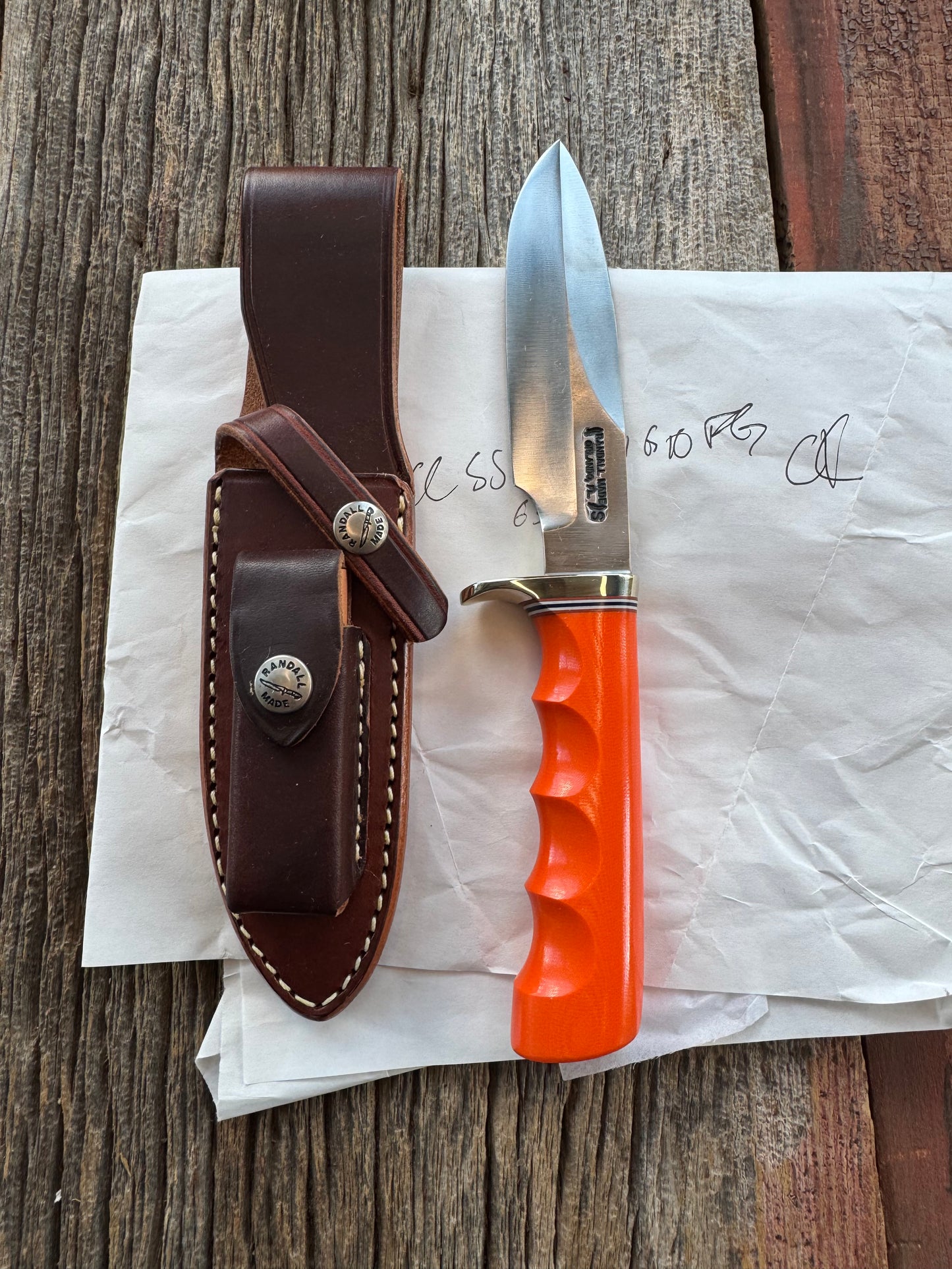 New in Paper Randall Knife Model Combat Companion Orange G10 Handle Stainless Steel, NSH Nickel Silver Single Hilt, Finger grooves