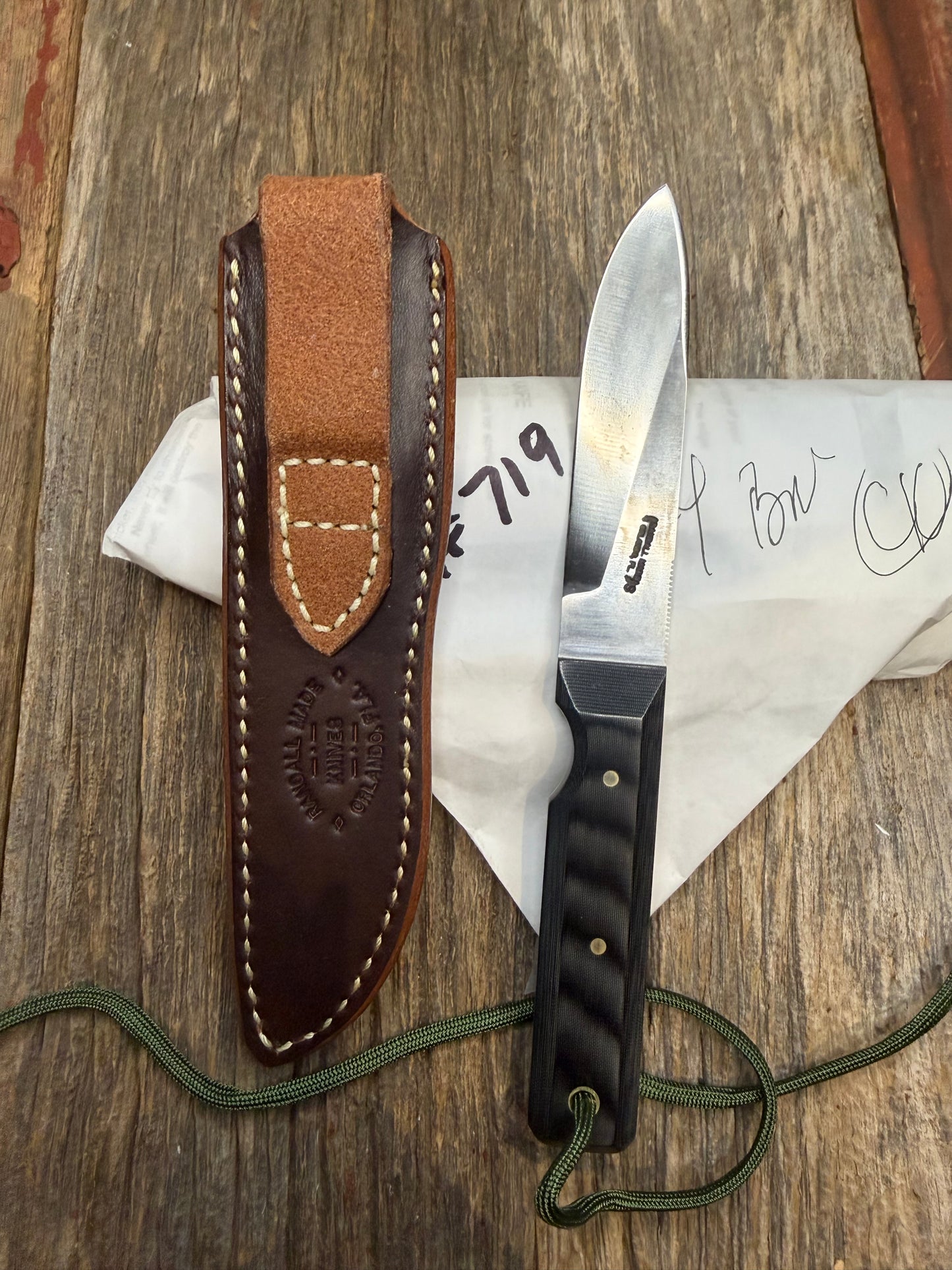 New in Paper Randall Knife Model 10-4 Fisherman Black Micarta Handle Stainless Steel