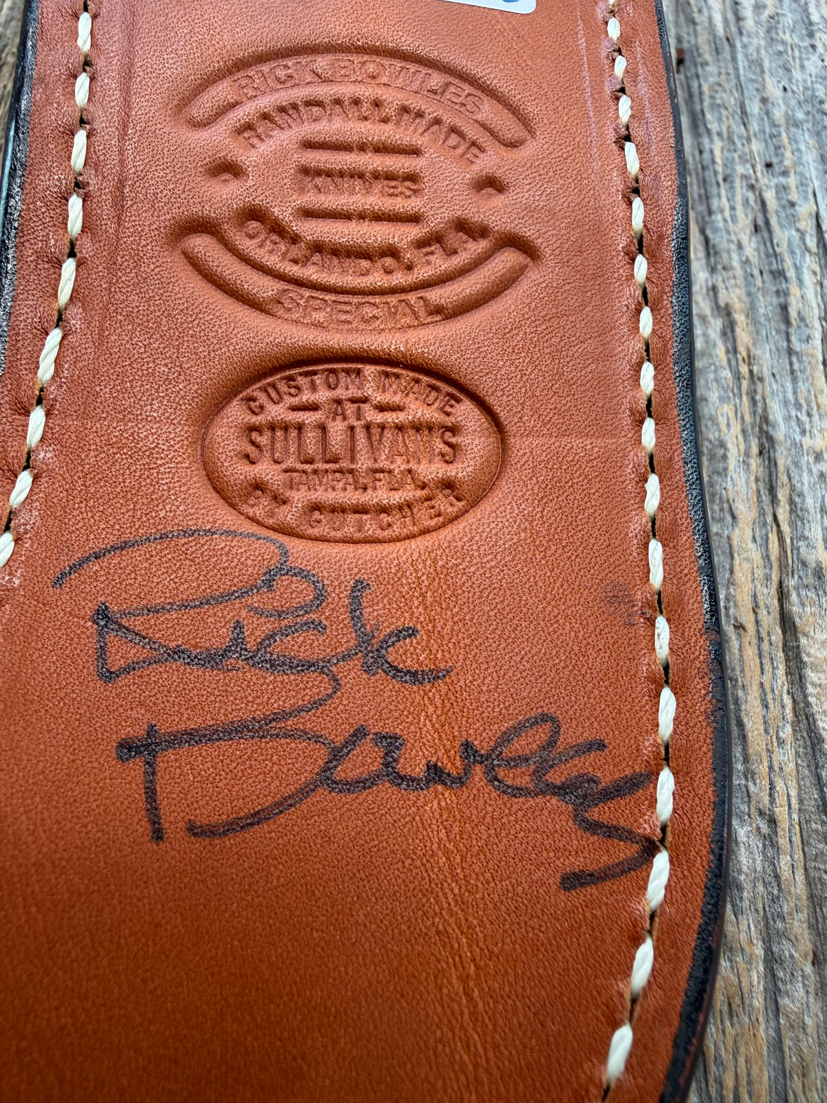 Rare Randall Sullivans by Gutcher Exotic Rattlesnake Knife Sheath for a Bowles Special. Signed by Rick, Randall  Snap and Beautiful Diamond inlay pattern.