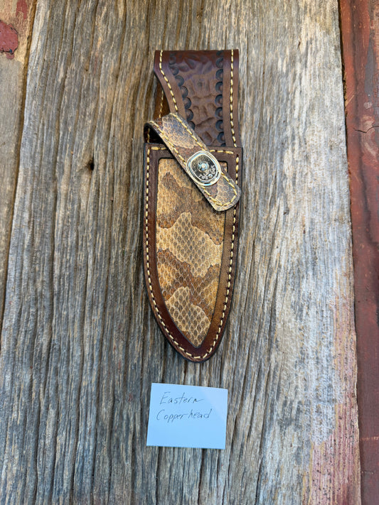 Randall Model 11-5 Sheath in Exotic Eastern Copperhead from Treeman Sheaths. Stunning colors and pattern.