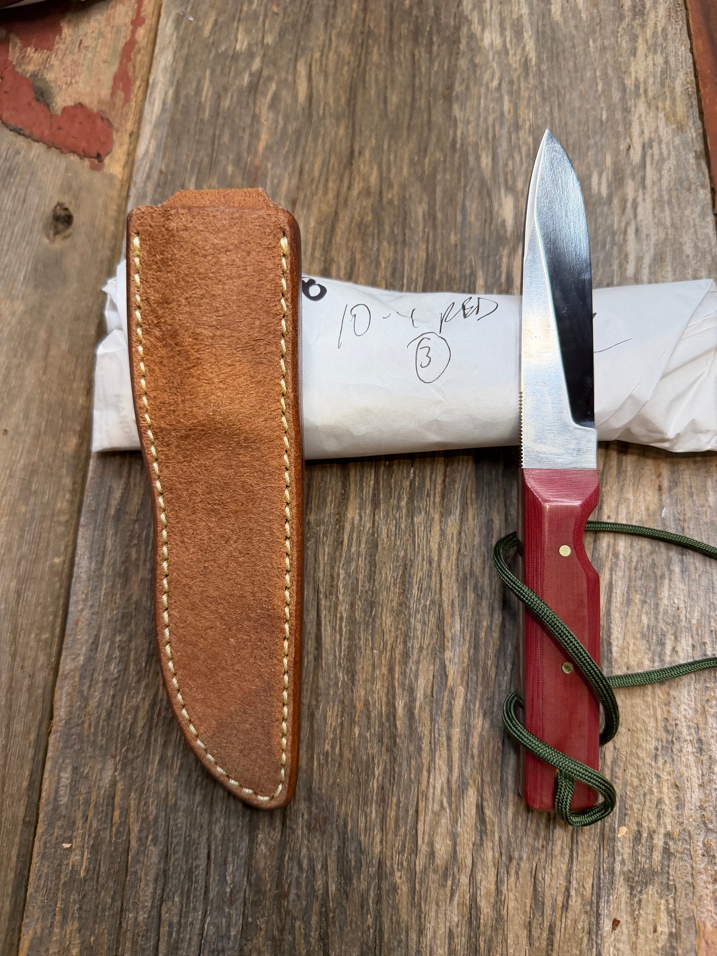 New in Paper Randall Knife Model 10-4 Fisherman Red Micarta Handle Stainless Steel