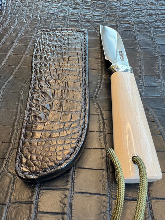 Randall Cattleman Model Sheath in Exotic Black Hornback Crocodile Skin from Treeman. Sheath only