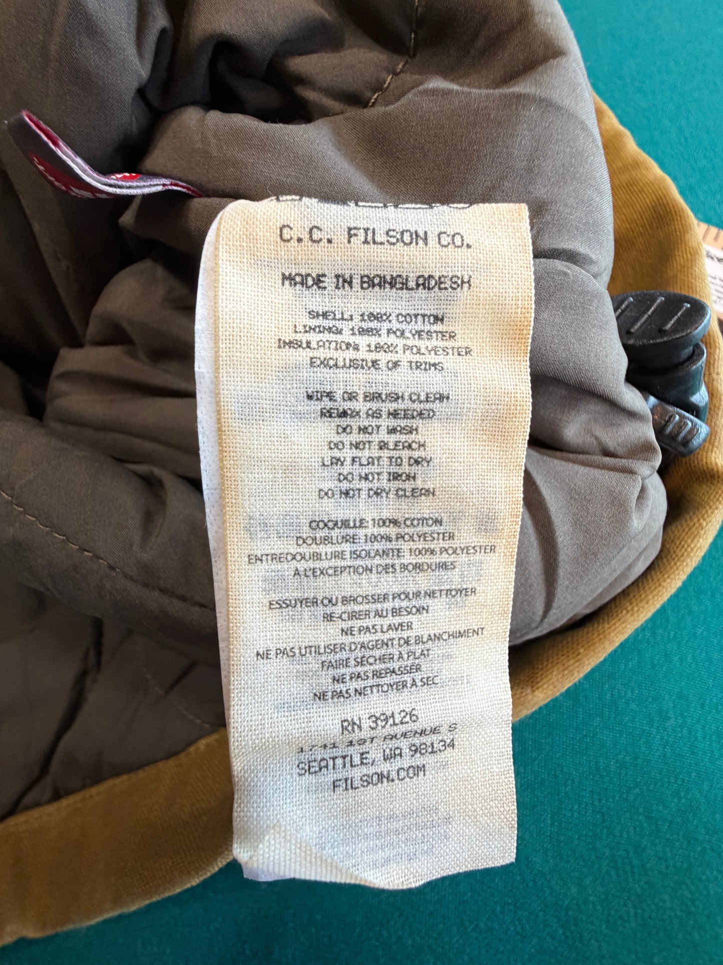 NWT Filson TIN CLOTH PRIMALOFT VEST in DARK TAN Extra Large NWT