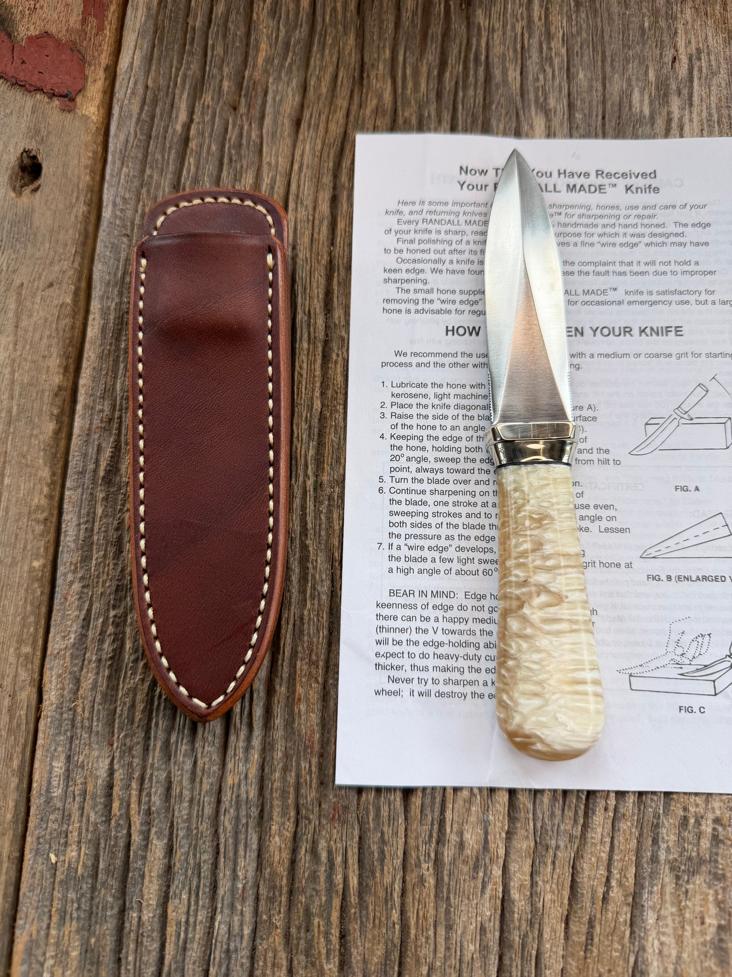 New Randall Model “Gambler” 4 Inch in Musk OX, Nickel collar and rounded  butt cap. Stainless blade.