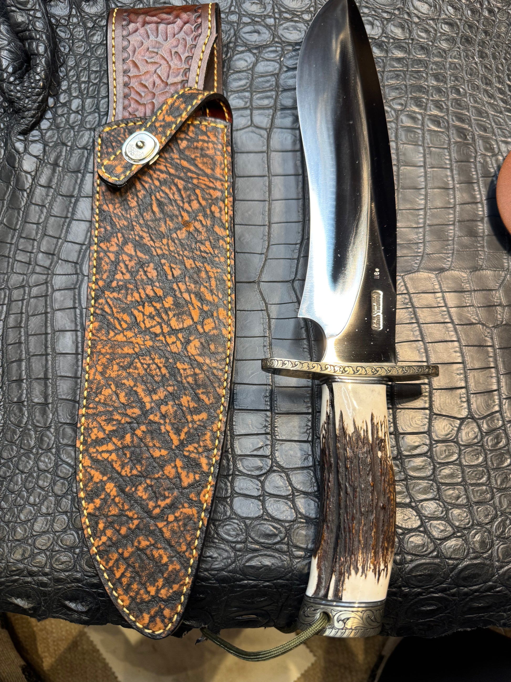 New Randall Knife Large Sasquatch with Killer Stag Purdue Engraved Nickel Silver Hilt + Buttcap