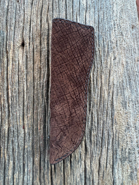Randall Model 26 Sheath in Exotic Chocolate Hippo Throat style from Treeman. This is a left hand sheath.