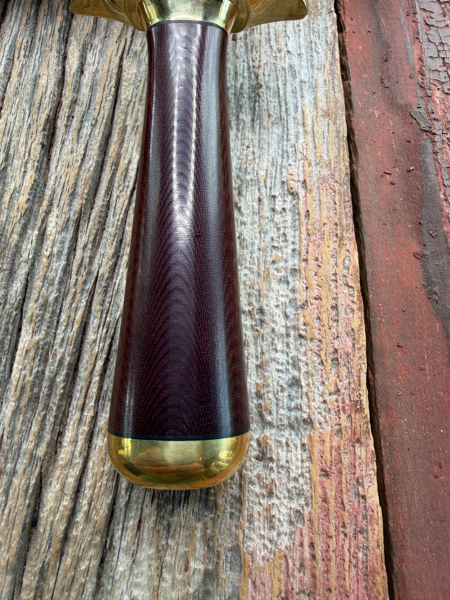 New in Paper Randall Knife Model 2-5 Beautiful  Brass Hilt, Collar and rounded Butt cap,Carbon Blade, Maroon Micarta Handle