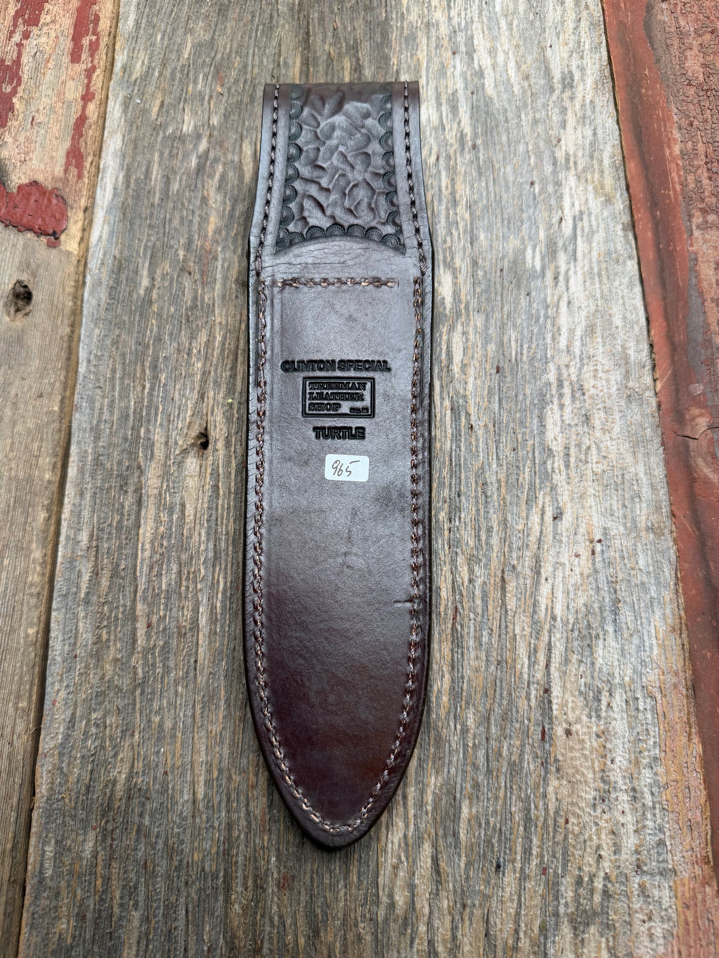 Randall Model Clinton Special Sheath in Exotic Dark Brown Snapping Turtle by Treeman. Forward curved hilt and new black canteen snap… Spiked Dragon tail portion of the turtle.