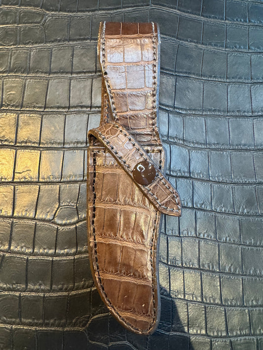 New Randall Model 8-4X Sheath in Exotic Full ( both sides) Brown Crocodile Custom Made at Sullivan’s by Gutcher.