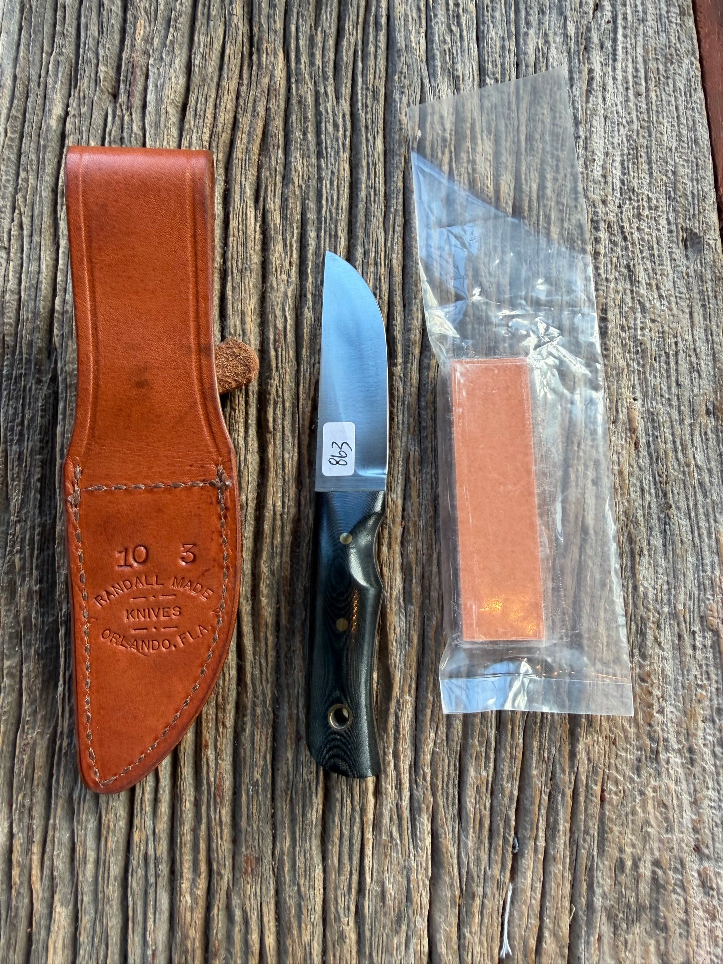 Randall Knife Model 10-3 Fisherman Black Micarta Stainless Steel Lanyard