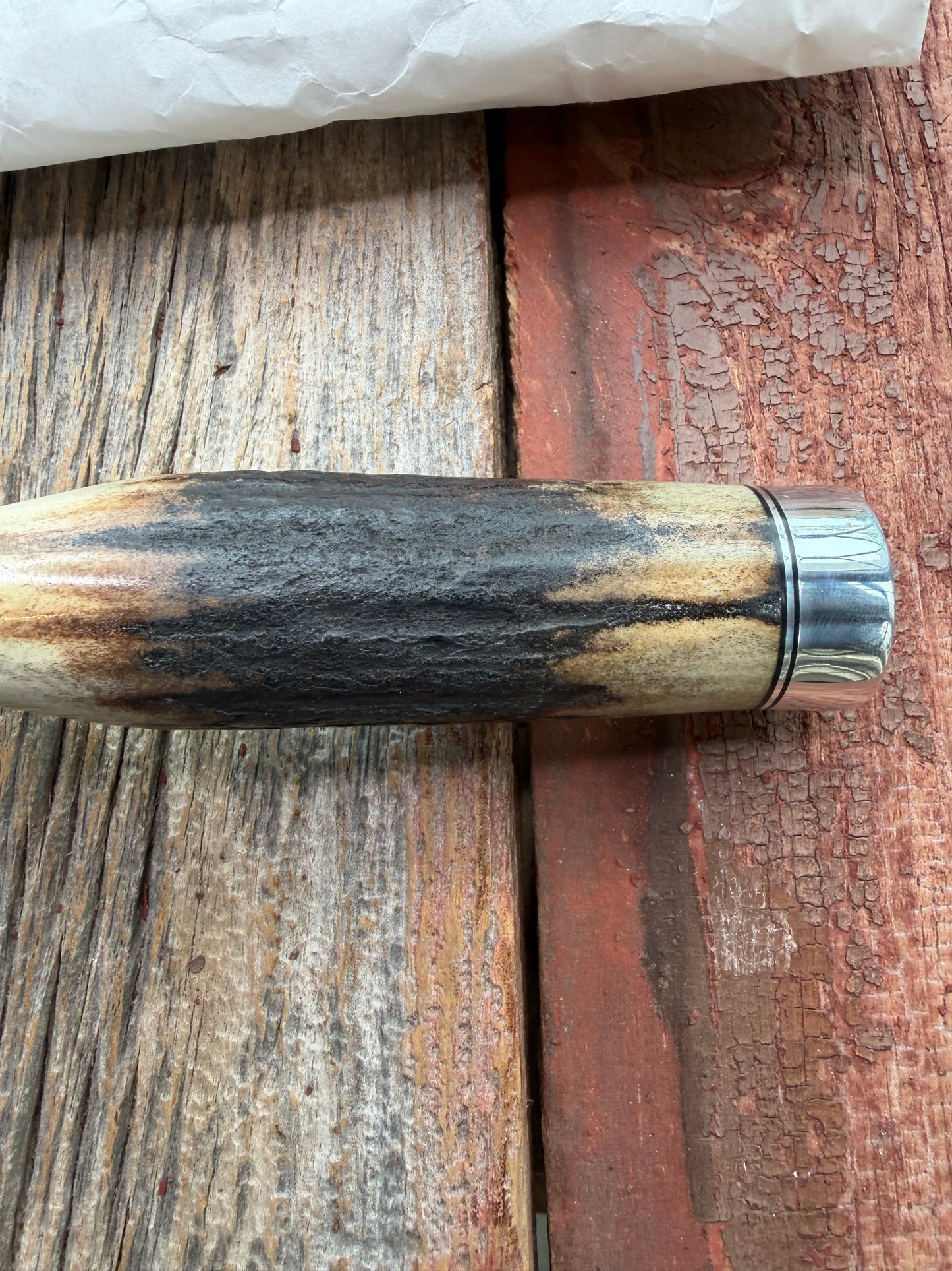 New in Paper Randall Made Knife Model 1-7 Darkened Stag , Stainless, Black and Aluminum spacers, Nickel Silver Hilt, Aluminum butt cap.