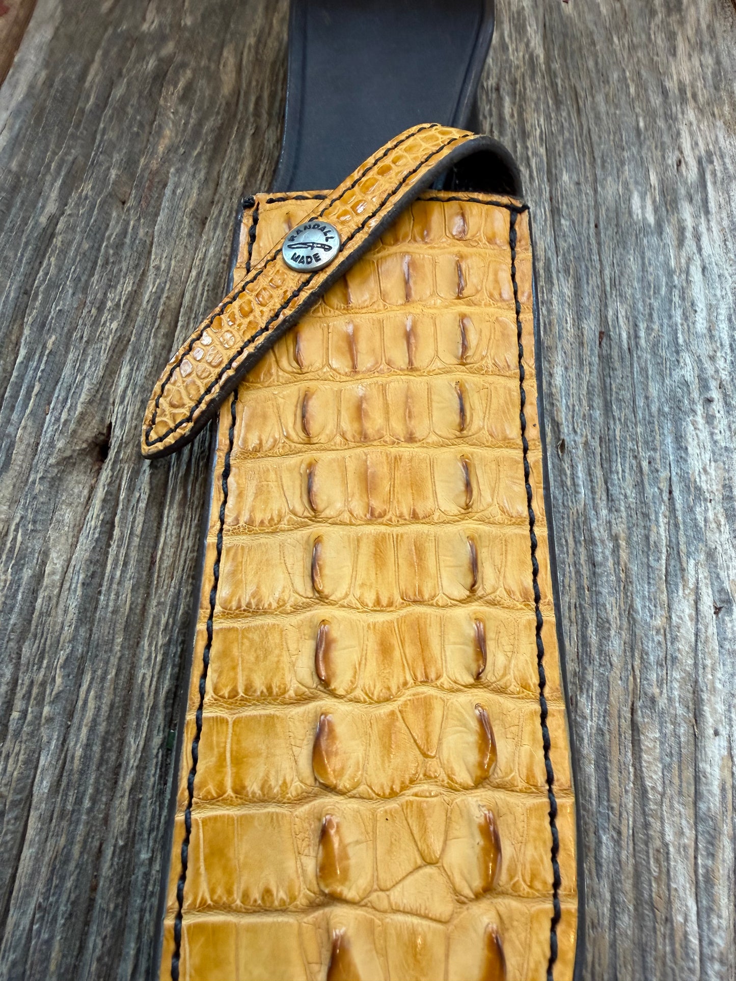 Randall Model 12-9 Sheath in Exotic light tan Crocodile tail Custom Made at Sullivan’s by Gutcher.