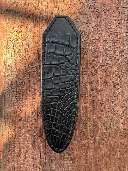 Randall Model “Gambler” 5 Inch Sheath in Exotic Black Crocodile by Treeman.