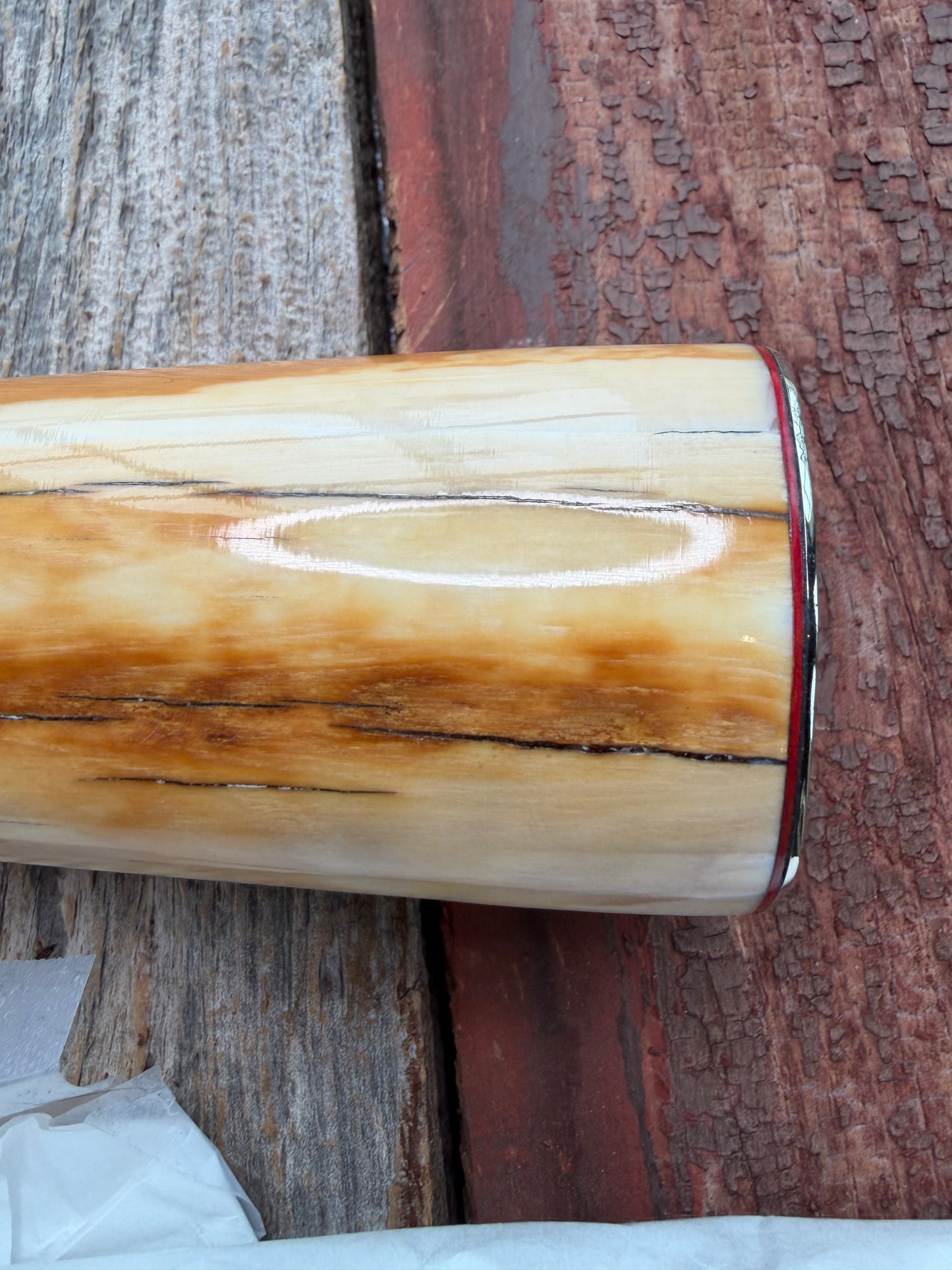 New in Paper Randall Knife Model 12-9 beautiful Fossil walrus handle, incredible colors (creams, browns , oranges) Double Nickel Silver hilt, nickel plate, Stainless Steel, RWB spacers