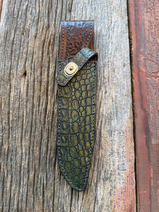 New Randall Model 14 Sheath in Exotic Army Green Crocodile from Treeman.