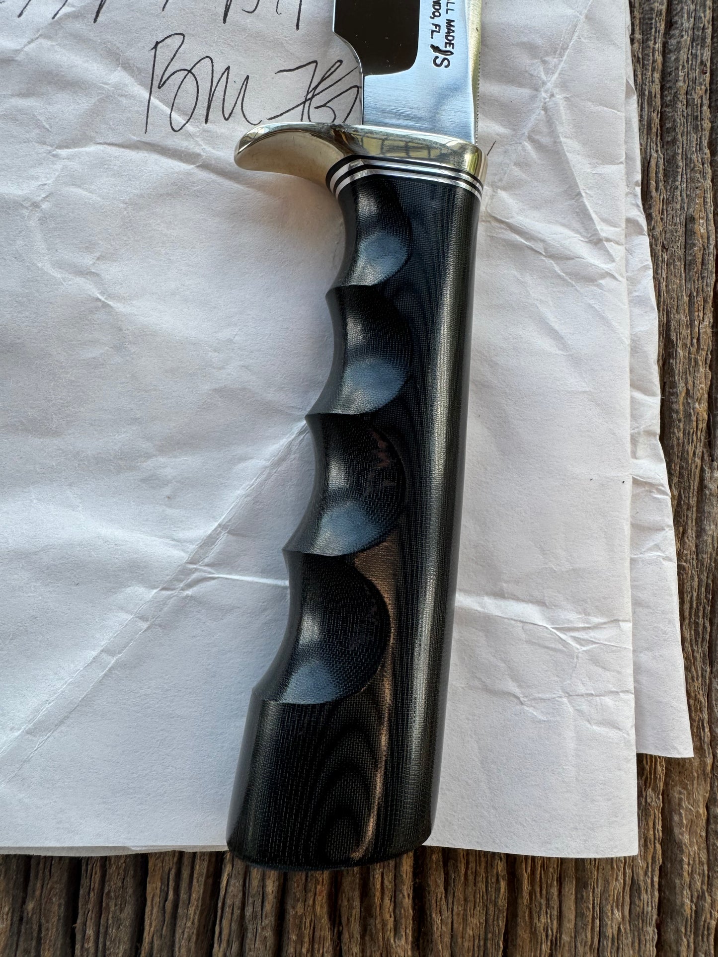 New in Paper Randall Knife Model 5-6 Black Micarta NSH , Finger grooves, Stainless