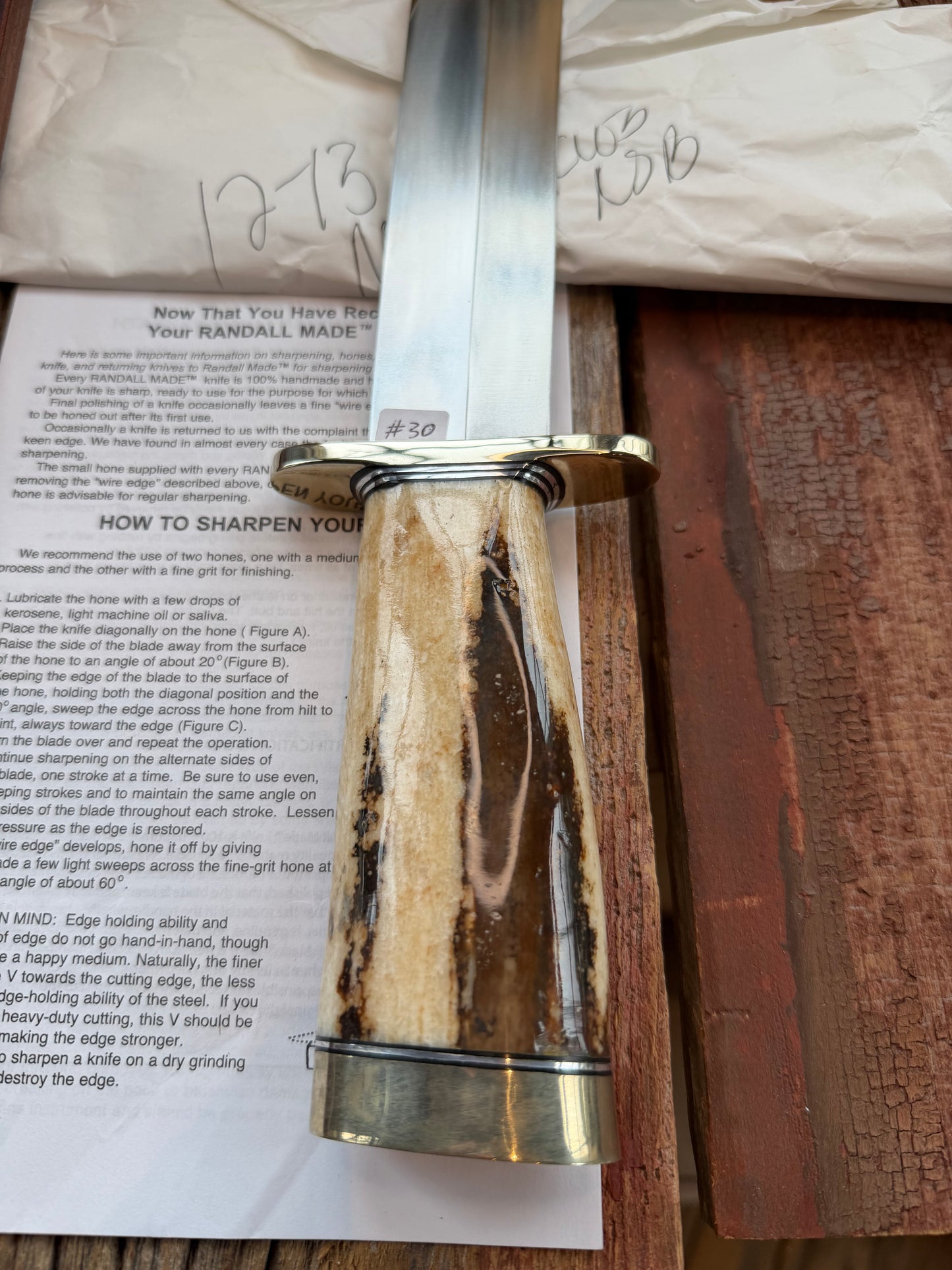 New in Paper Randall Model 12-13 Thorp in a Huge piece of Fossil Walrus Ivory. Nickel Silver Hilt and Butt cap.