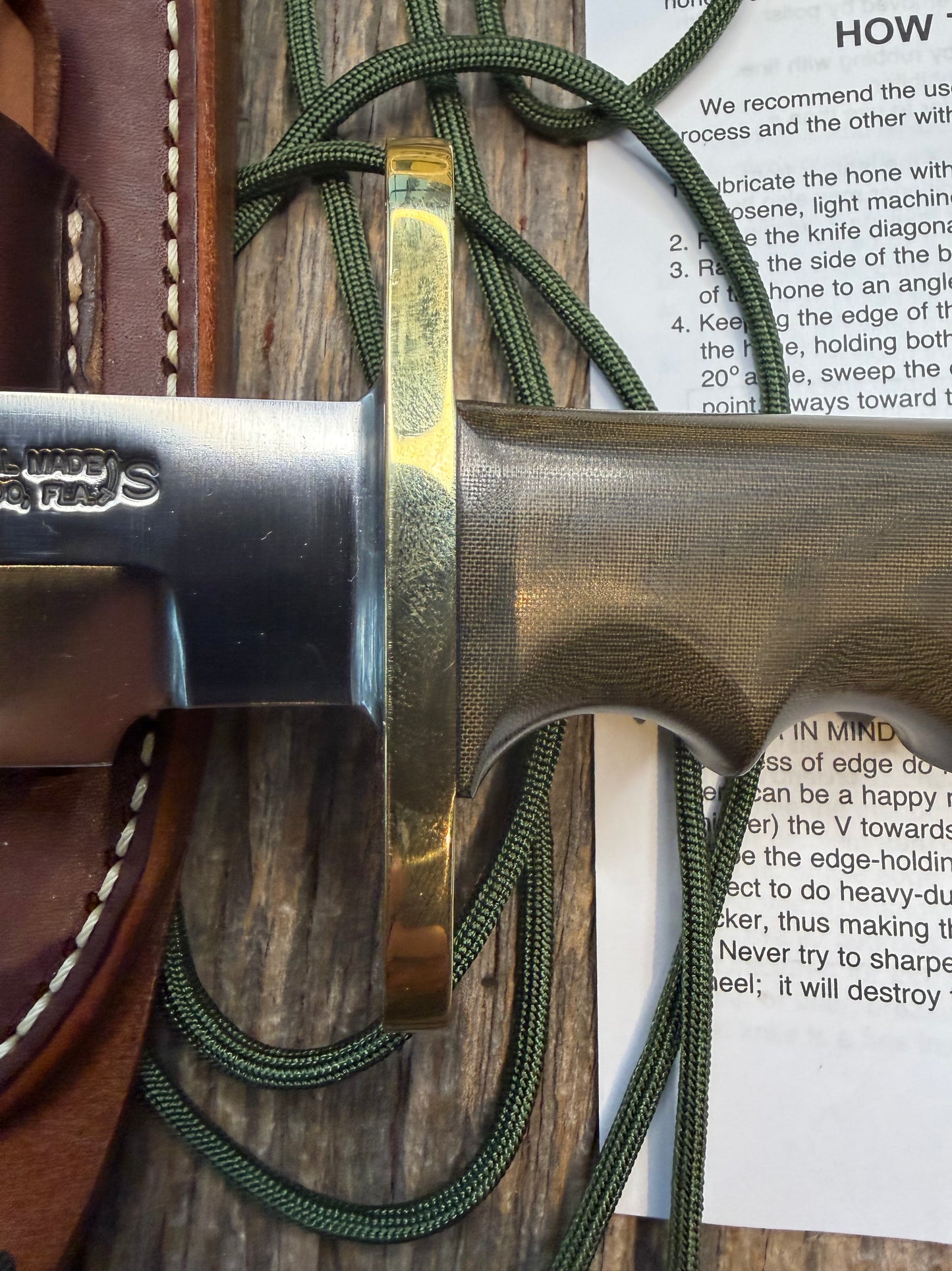 New Randall Knife Model 15 Airman Stainless Steel, Green Micarta, finger grooves.